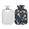 2 L Hot Water Bottle with Cover, Cute Pink Axolotl and Seaweed Design view 1