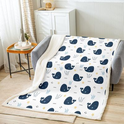 Kawaii Whale Fleece Blanket, 50 x 60 in