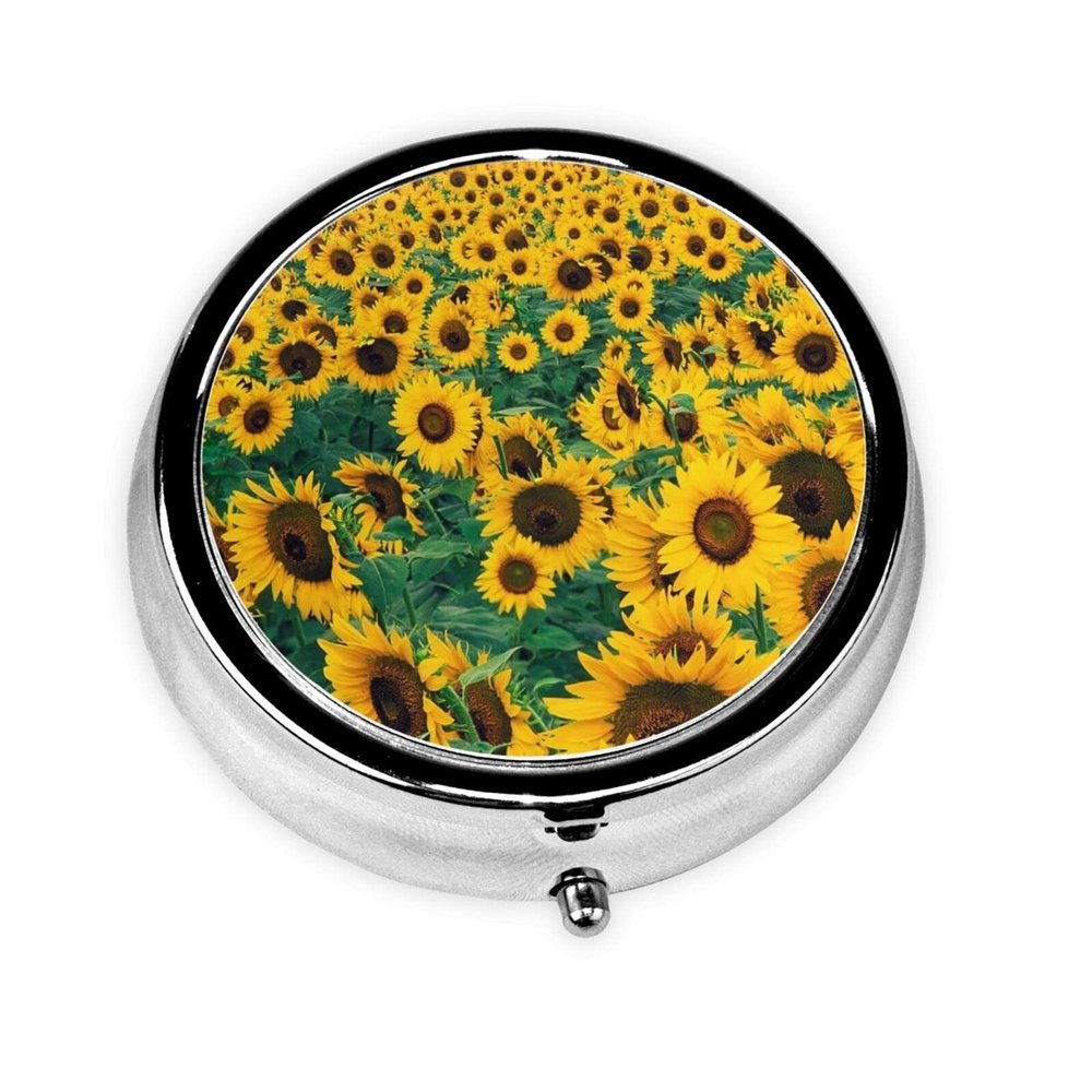 Round Sunflower Pill Box with Two Compartments