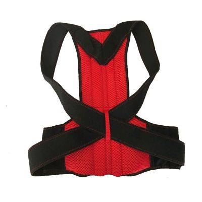 Medical Orthopedic Neck, Shoulder and Back Posture Corrector with Back Support, 2PP Fiber Strips (Red, Medium) (Red X)