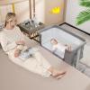 COSTWAY 3-in-1 Bedside Bassinet, Travel Crib with Mattress, Light Gray view 2