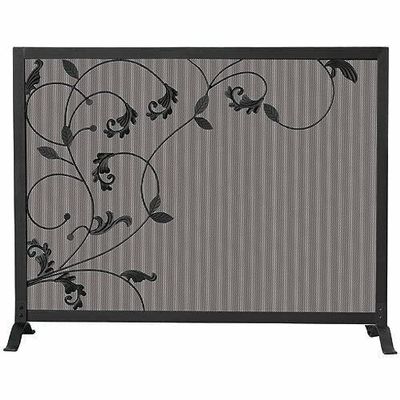 FLBT Decorative One-Piece Fireplace Screen with Flowing Leaf Design