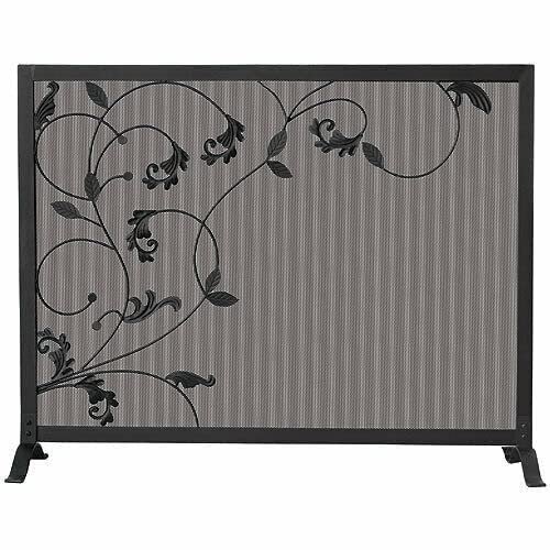 FLBT Decorative One-Piece Fireplace Screen with Flowing Leaf Design