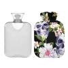 Hot Water Bottle with Soft Velvet Cover, Skull and Flower Design, 2 L view 2