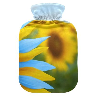 Heart-Shaped Hot Water Bottle with Soft Velvet Cover, Sunflower Blue, 2 L