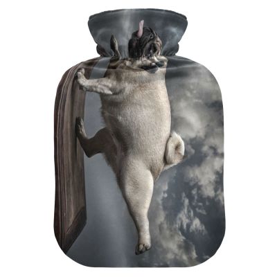 1 L Hot Water Bottle with Soft Velvet Pug Cover