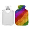 1 L Hot Water Bottle with Soft Velvet Cover, Knitted Rainbow Design view 2