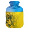 2 L Hot Water Bottle with Soft Velvet Cover, Ukraine Flag and Sunflower view 1