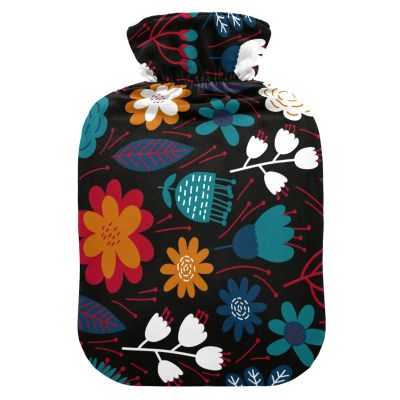 2 L Hot Water Bottle with Soft Velvet Vintage Floral Cover