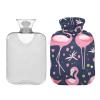 2 L Hot Water Bottle with Soft Velvet Cover, Flamingo Love Design view 2