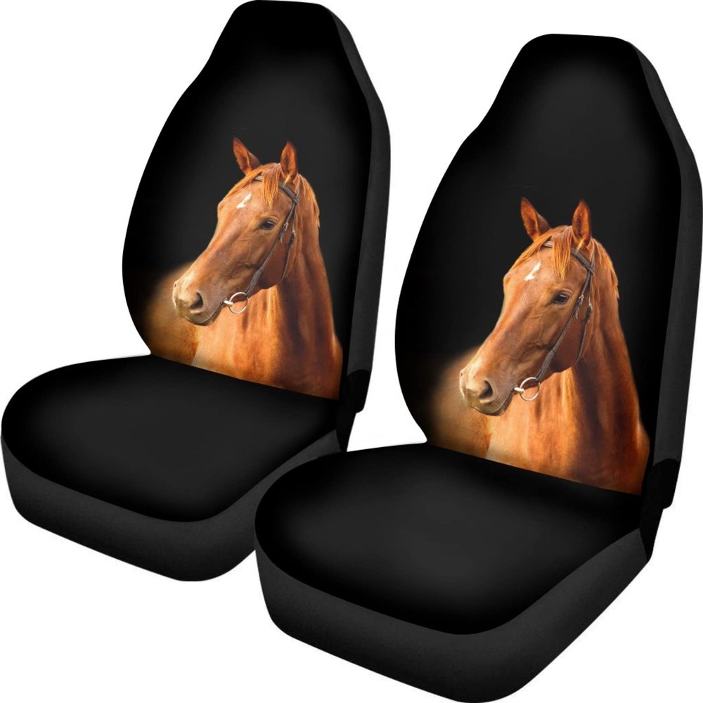 Kuiaobaty Brown Car Seat Covers, 2-Pack, Front Seats, 3D Horse Design