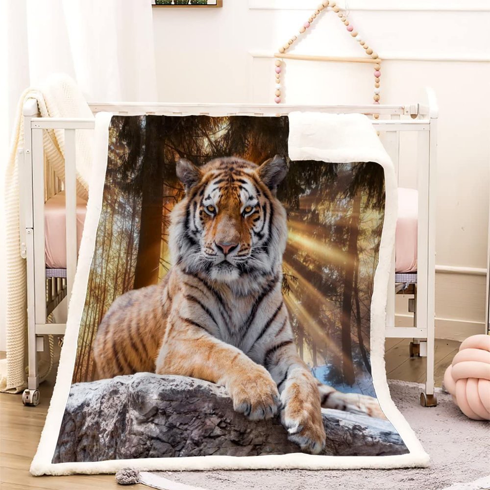 3D Tiger Sherpa Blanket, 130 x 150 cm, Woodland Animals