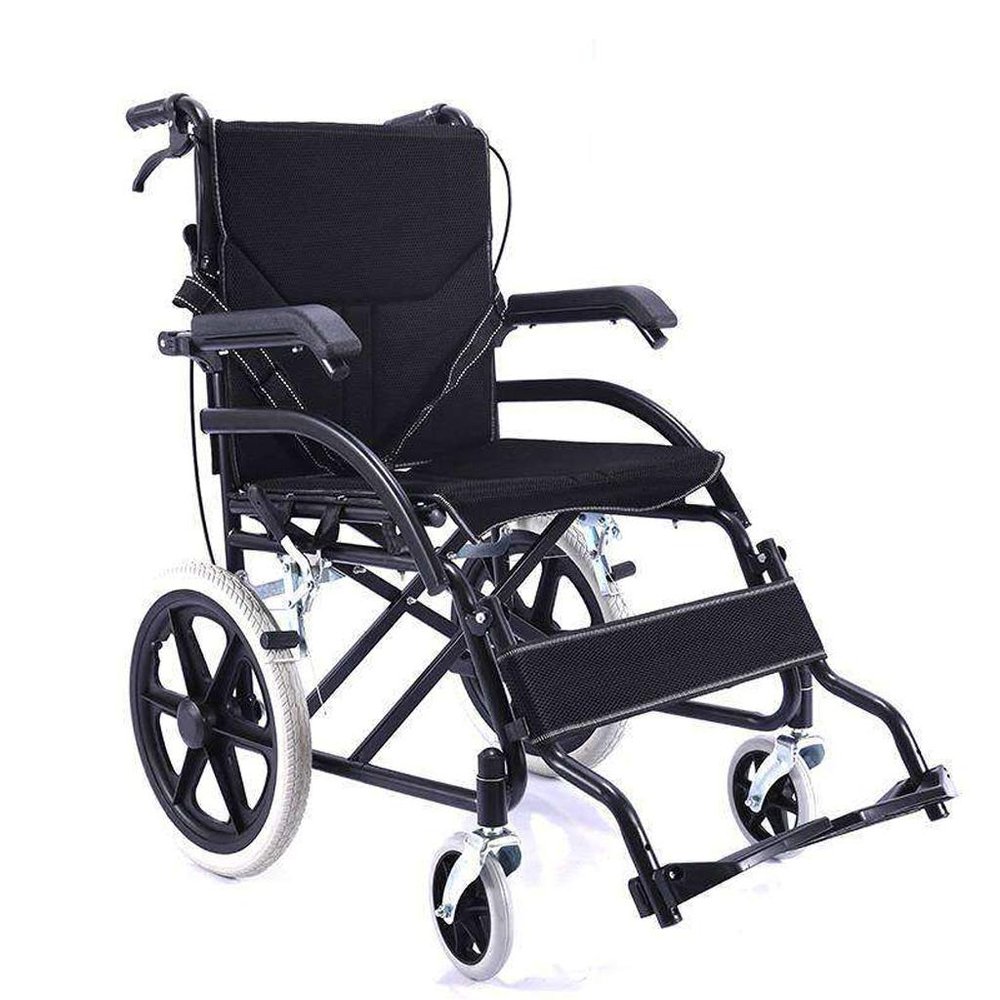 KAXGU Lightweight Foldable Transport Wheelchair with Lift-Up Armrests and Double Seat Cushion for Adults
