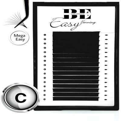 EASY FAN LASHES, C Curl, Self-Fanning, EASY PEEL, Soft Black, Volume Lashes for Lash Extensions (0.07, 8 mm)