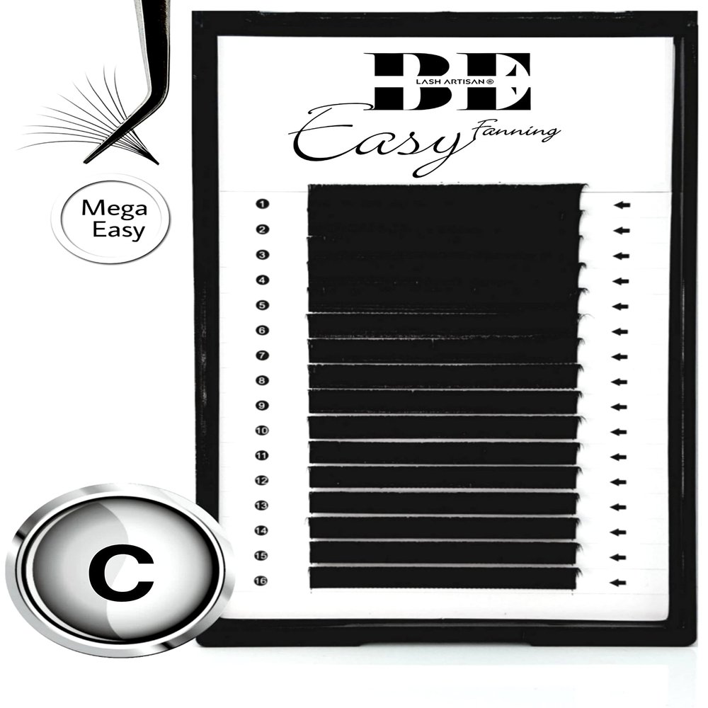 EASY FAN LASHES, C Curl, Self-Fanning, EASY PEEL, Soft Black, Volume Lashes for Lash Extensions (0.07, 8 mm)
