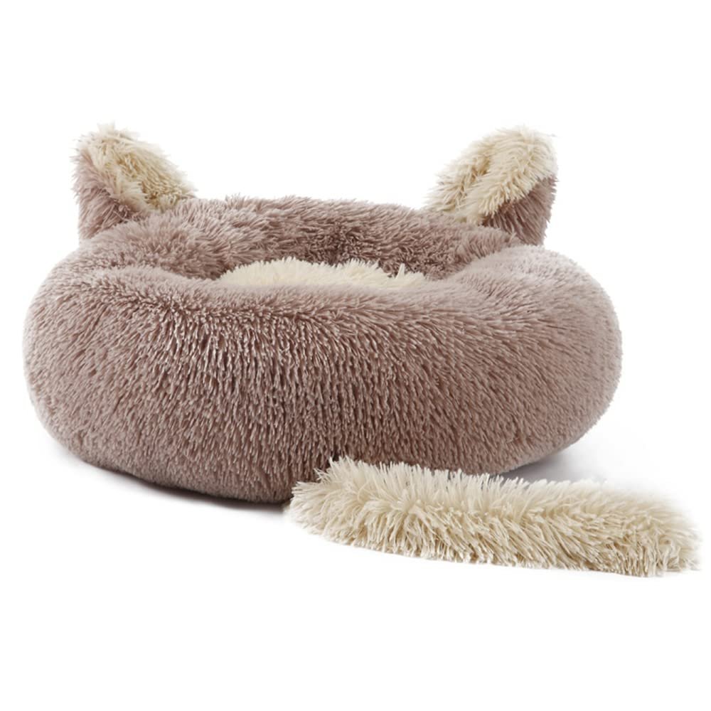 Lukery Round Plush Donut Dog & Cat Bed, Cozy Cushion, Khaki, 40 cm