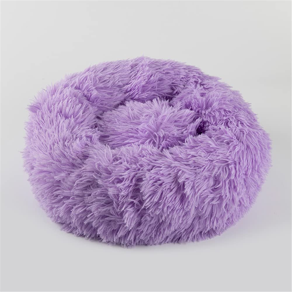 Lukery Round Plush Donut Dog & Cat Bed, Purple, 40 cm