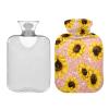 Sunflower Pink Background Hot Water Bottle with Soft Cover, 1 L view 1