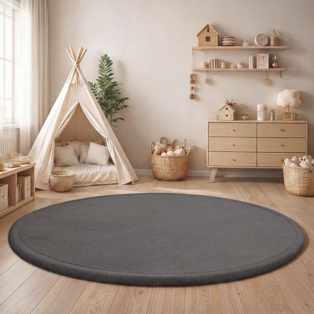 Paco Home Kids' Room Rug, Round, 200 cm, Gray