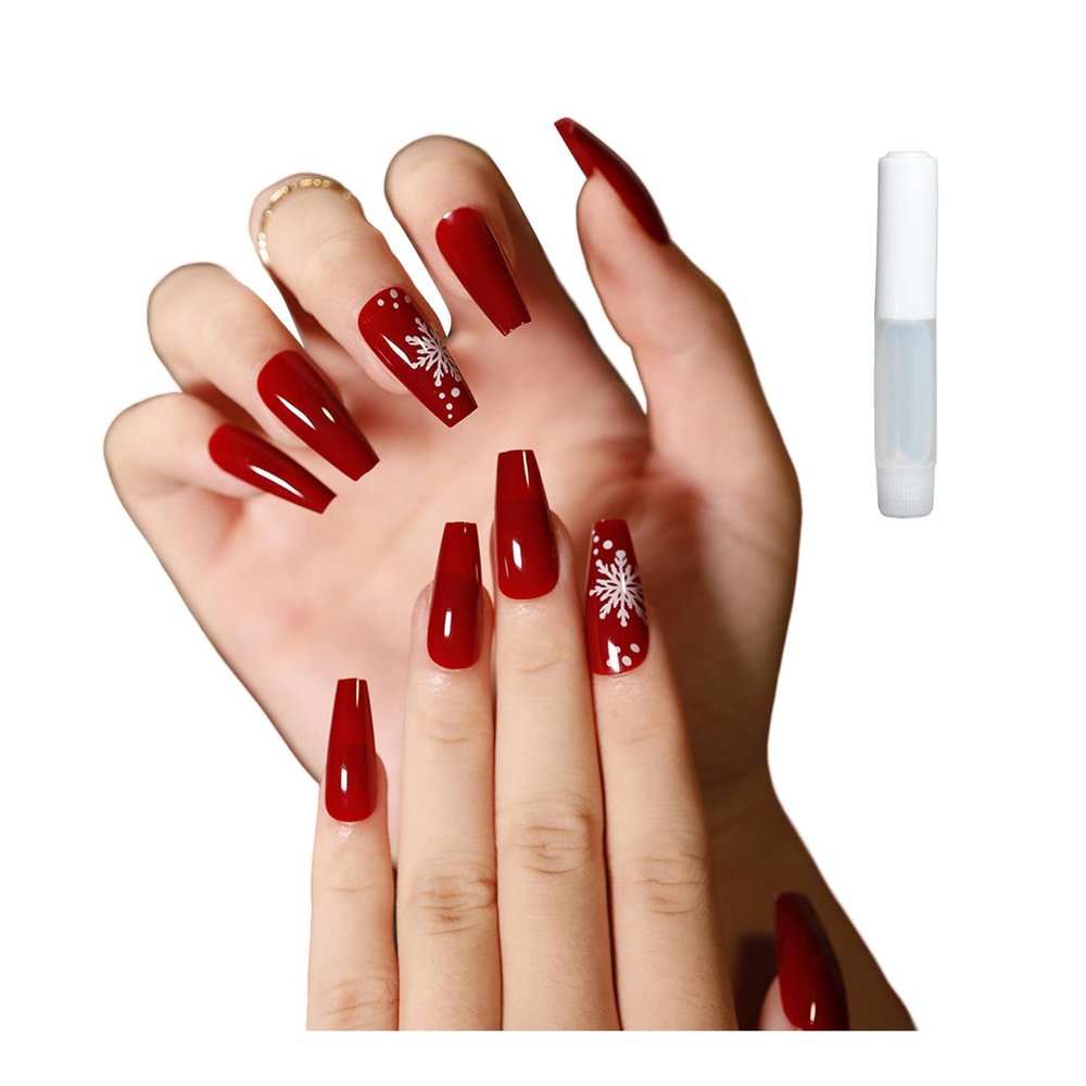 Christmas Press-On Nails with Elk, Tree, Gingerbread, Snowflake and Santa Designs