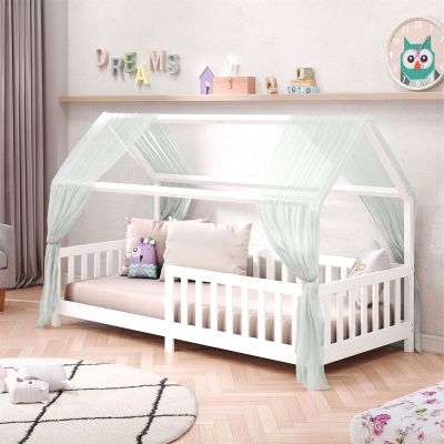 IDIMEX NINA House Bed, Children's Bed with Safety Rail, 90 x 200 cm, Solid Wood, White