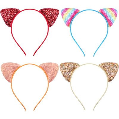 Stakee Cat Ear Hair Hoop, 4-Piece Set, Glitter Sequin Ears Headband for Women and Girls