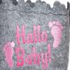 New Baby Gift Basket – Hello Baby! Clouds and Baby Motif – Felt – Removable Handle – Organizer – Baby Shower (No Name, Neutral Pink/Rose Ombre) view 3