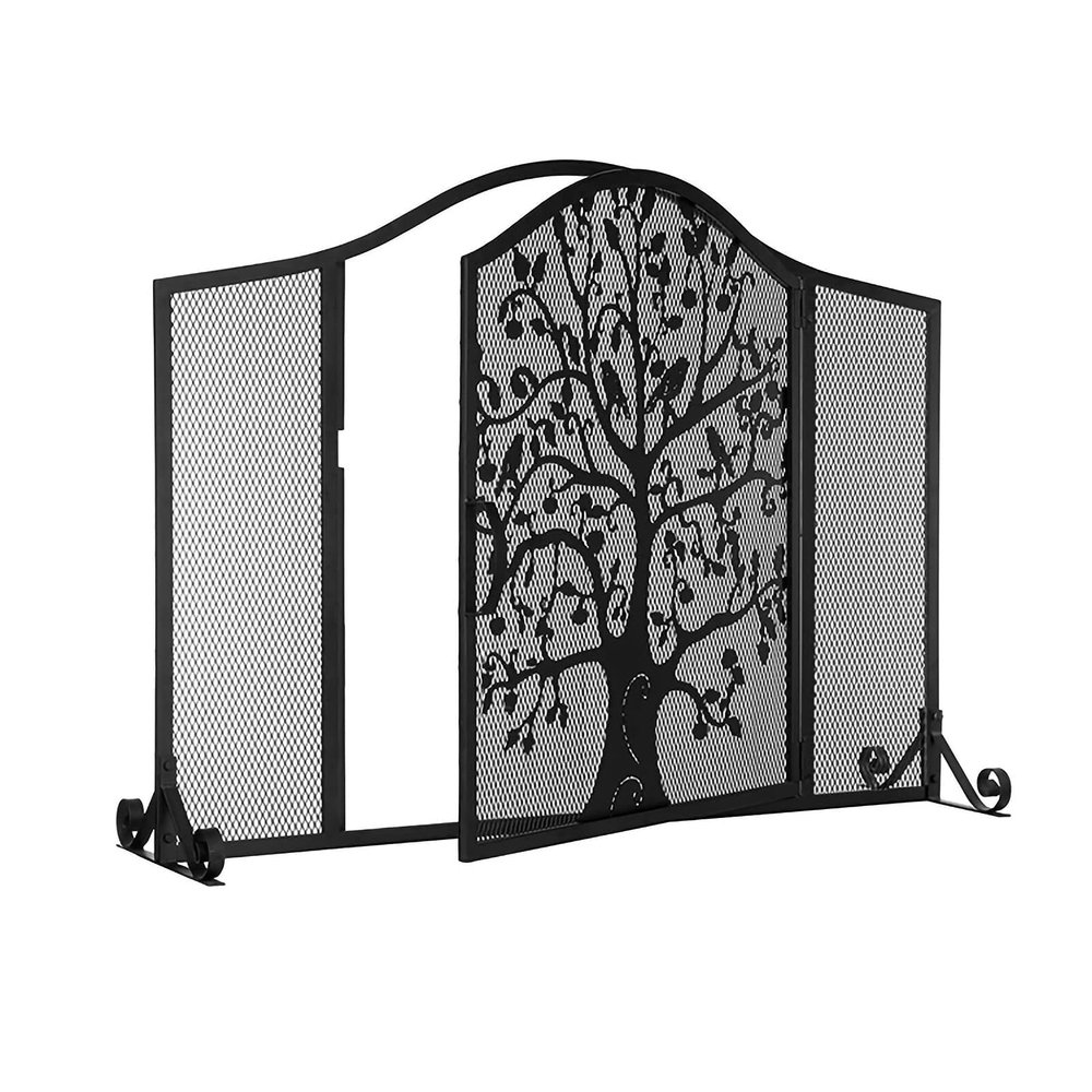 Fire Guard Fireplace Safety Gate with Door, Freestanding Solid Steel Spark Guard, Black, 100 x 30 x 80 cm