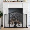 Fire Guard Fireplace Safety Gate with Door, Freestanding Solid Steel Spark Guard, Black, 100 x 30 x 80 cm view 3