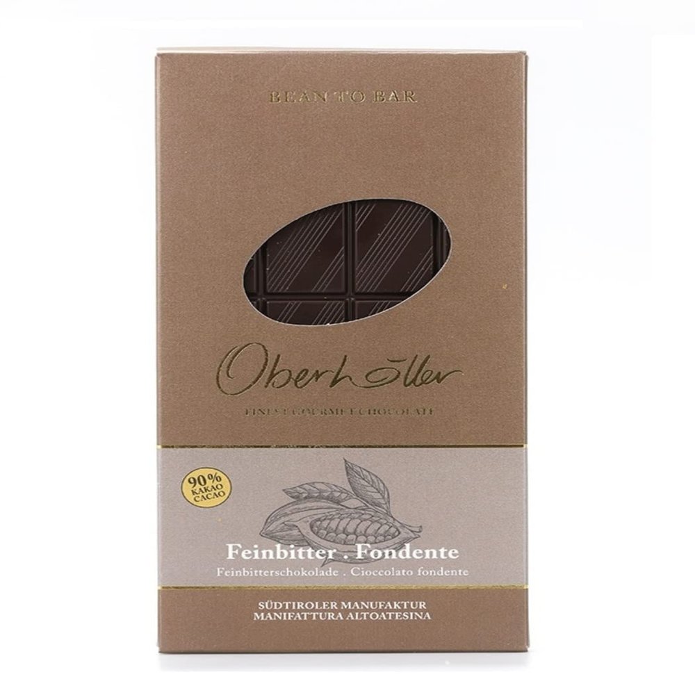 Oberhöller Dark Chocolate, 100 g – 90% Cocoa, GMO-Free, No Preservatives, Bean-to-Bar, Made in South Tyrol