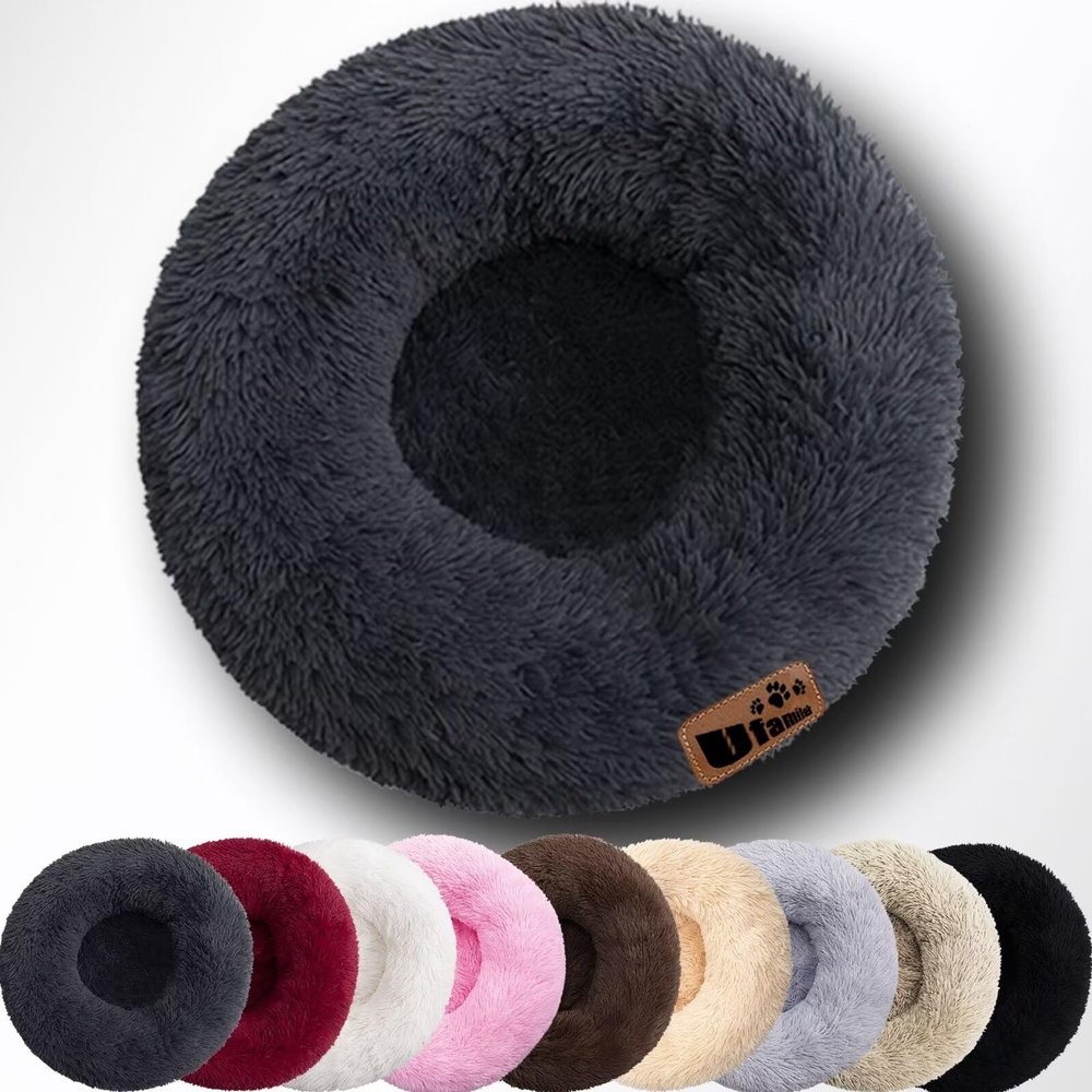 UFAMILUK 120 cm Donut Dog Bed, Washable Plush Round Pet Bed, Light Pink