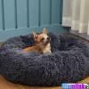 UFAMILUK 120 cm Donut Dog Bed, Washable Plush Round Pet Bed, Light Pink view 2