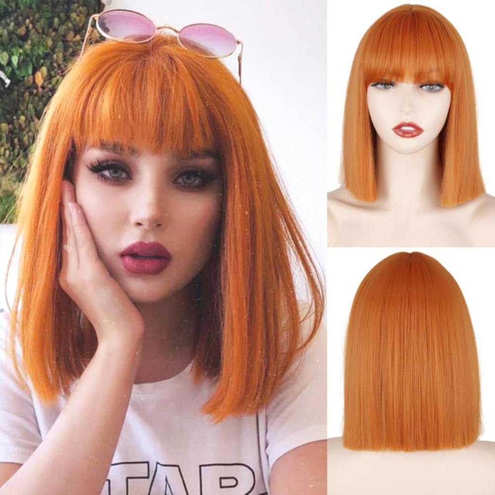 Synthetic Blonde Bob Wig with Bangs, 11-Inch Heat-Resistant