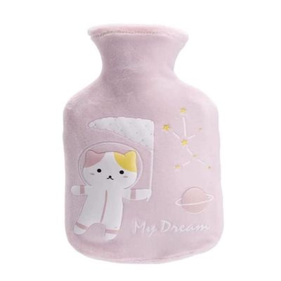 Hot Water Bottle with Fleece Cat Cover, Blue, 350m
