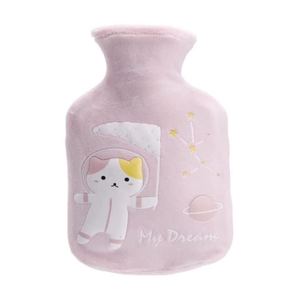 Hot Water Bottle with Fleece Cat Cover, Blue, 350m