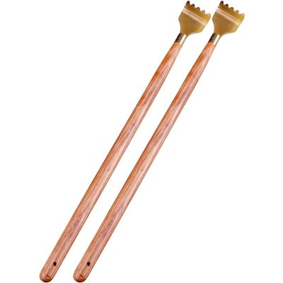 Wooden Back Scratcher with Long Handle, Rosewood and Natural Horn Head, Red-Brown, 2-Pack, 40 × 3.5 cm