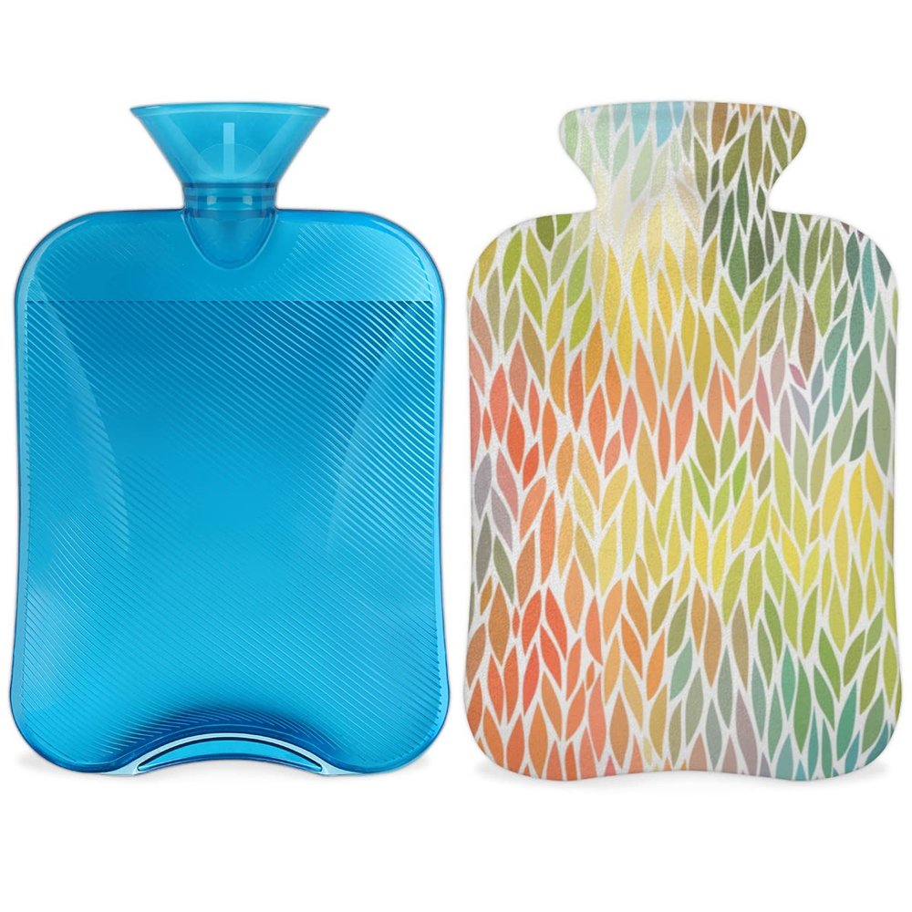 2 L Hot Water Bottle with Cover, Colorful Leaves