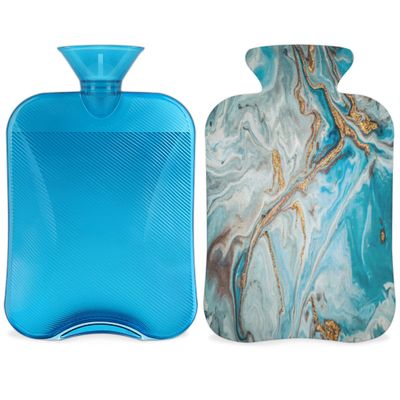 2 L Hot Water Bottle with Cover, Turquoise Marble