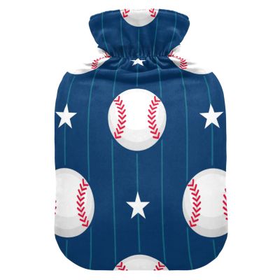 Mnsruu Hot Water Bottle with Soft Cover, Baseball Stars, 2 L