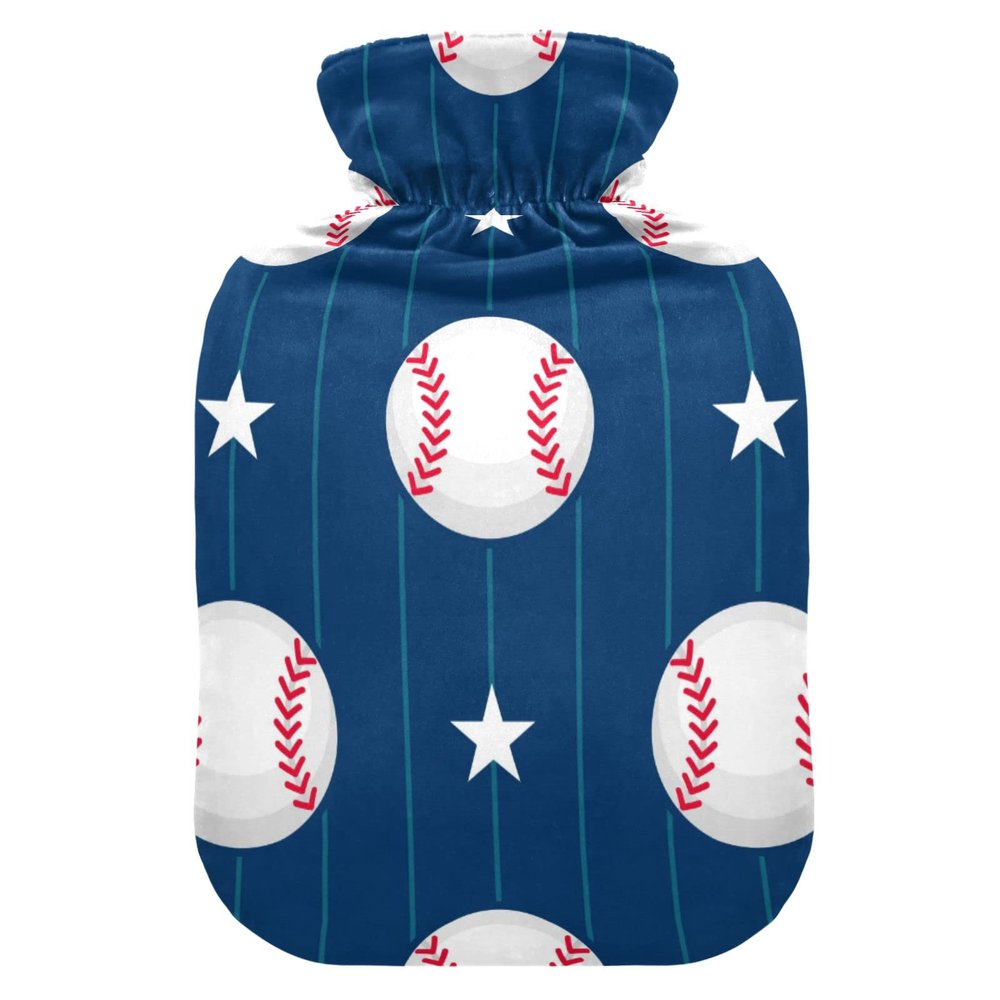Mnsruu Hot Water Bottle with Soft Cover, Baseball Stars, 2 L