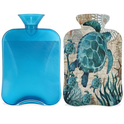 2 L Hot Water Bottle with Cover, Vintage Sea Turtle