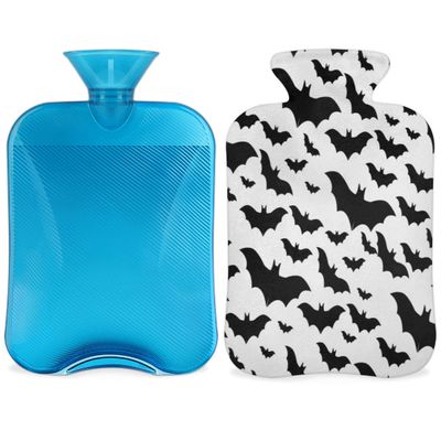 2 L Hot Water Bottle with Cover, Black Bat Pattern