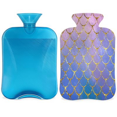 2 L Hot Water Bottle with Cover, Ocean Mermaid Scales