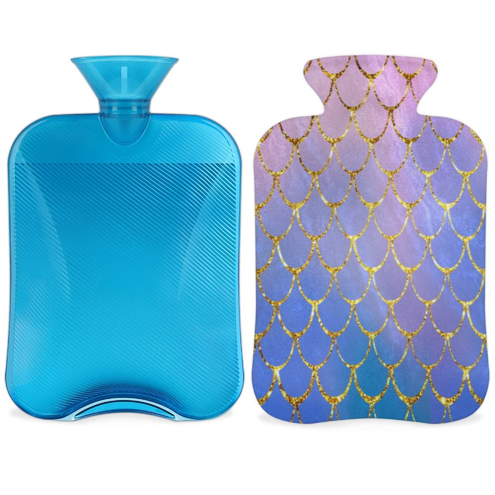 2 L Hot Water Bottle with Cover, Ocean Mermaid Scales