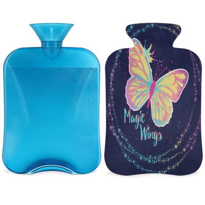 2 L Hot Water Bottle with Cover, Butterfly Print, for Bed Warming and Period Pain Relief