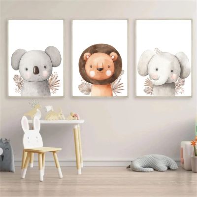 Sarah Duke Nursery Posters, Set of 3 Cartoon Animal Prints, Unframed Canvas Wall Art for Boys and Girls (21 x 30 cm)