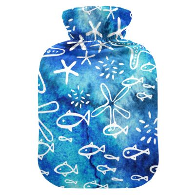 Mnsruu 2 L Hot Water Bottle with Soft Cover, Starfish Pattern