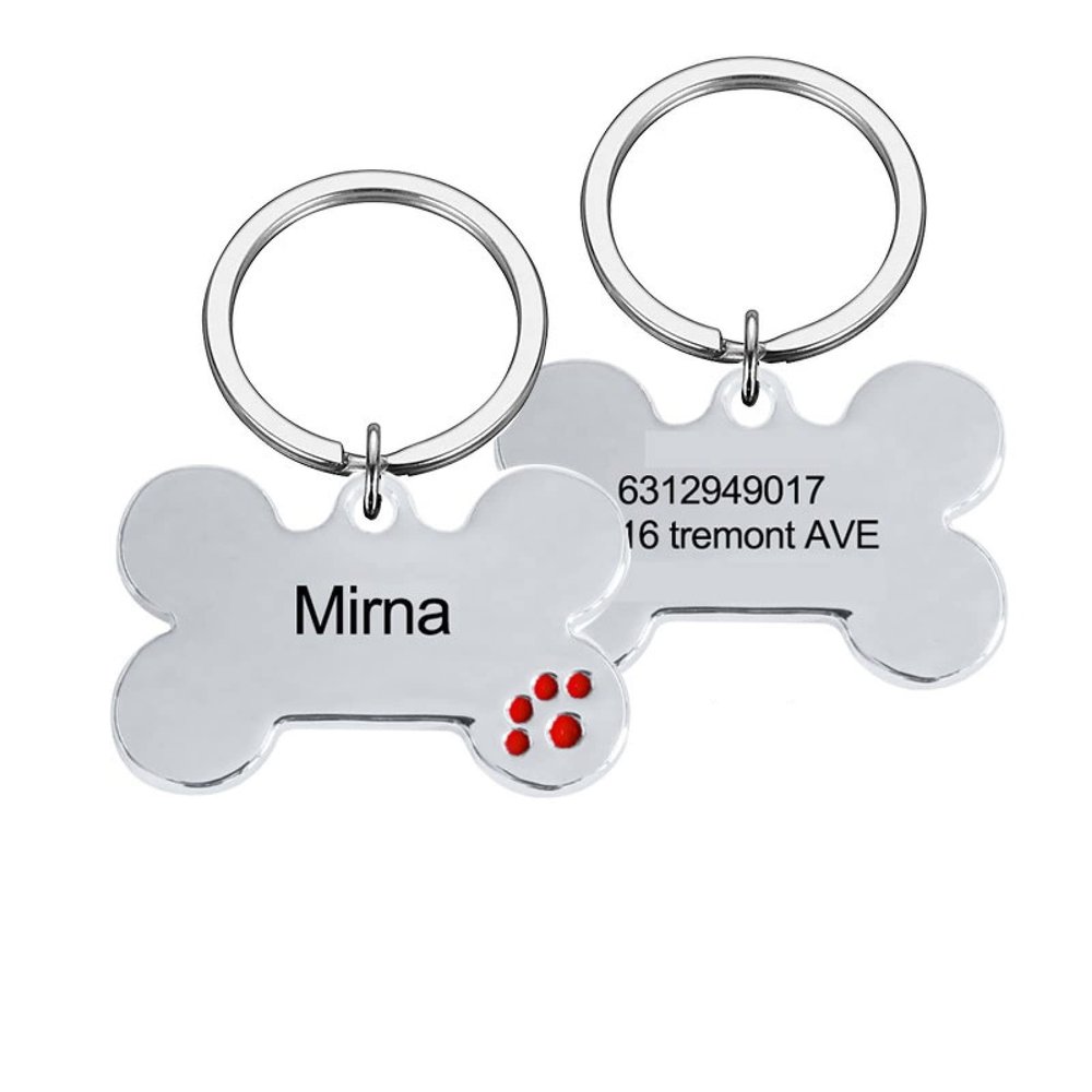 Engraved Personalized Pet ID Tag, Bone Red