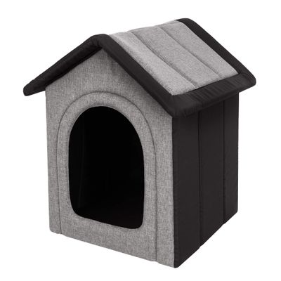 Indoor Dog House for Small Dogs and Cats, Removable Roof, Light Gray/Black, 38 x 32 x 38 cm