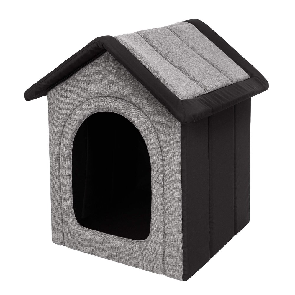 Indoor Dog House for Small Dogs and Cats, Removable Roof, Light Gray/Black, 38 x 32 x 38 cm